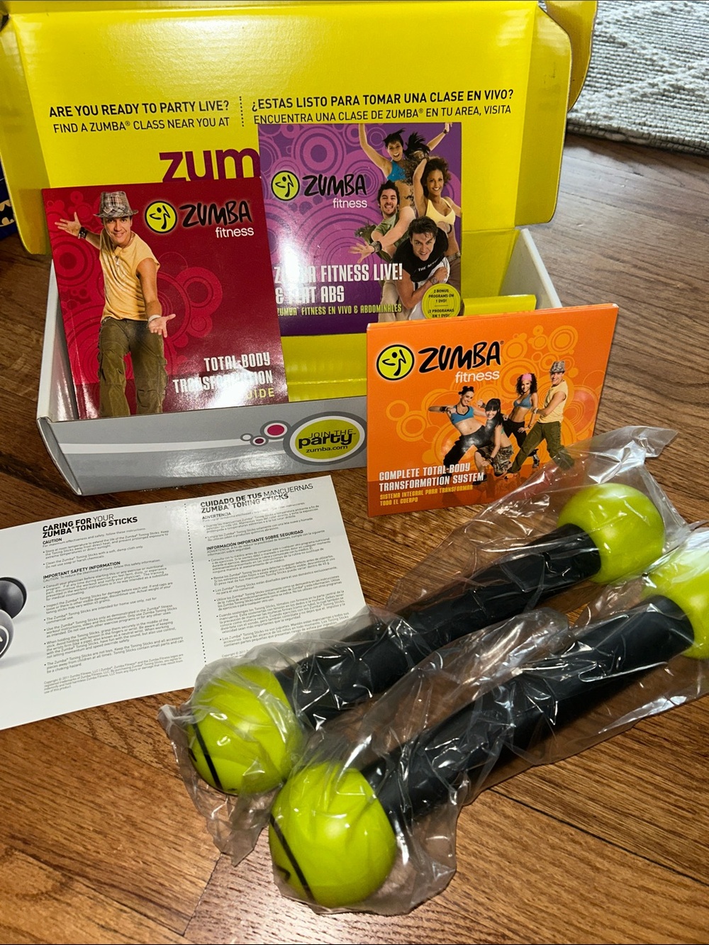 Zumba Fitness Party Box Set DVD & Toning Sticks NIB